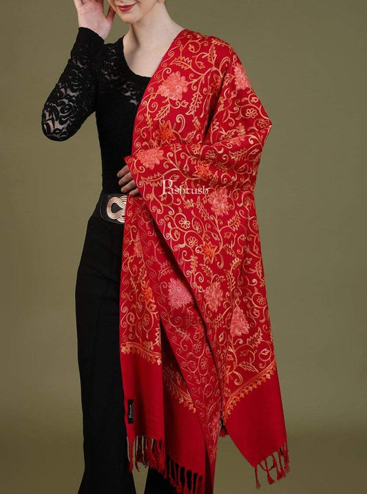 Pashtush India 70x200 Pashtush Womens Kashmiri Aari Embroidery, Woollen Stole