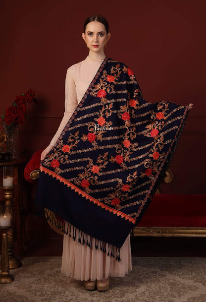 Pashtush India 70x200 Pashtush Womens Kashmiri Aari Embroidery, Woollen Stole