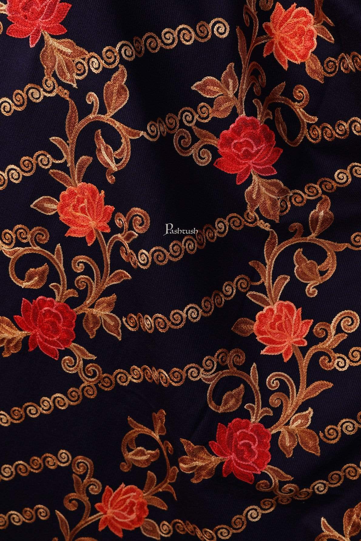 Pashtush India 70x200 Pashtush Womens Kashmiri Aari Embroidery, Woollen Stole