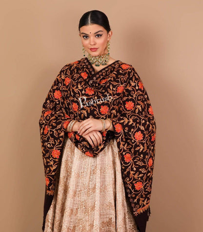 Pashtush India 70x200 Pashtush Womens Kashmiri Aari Embroidery, Woollen Stole