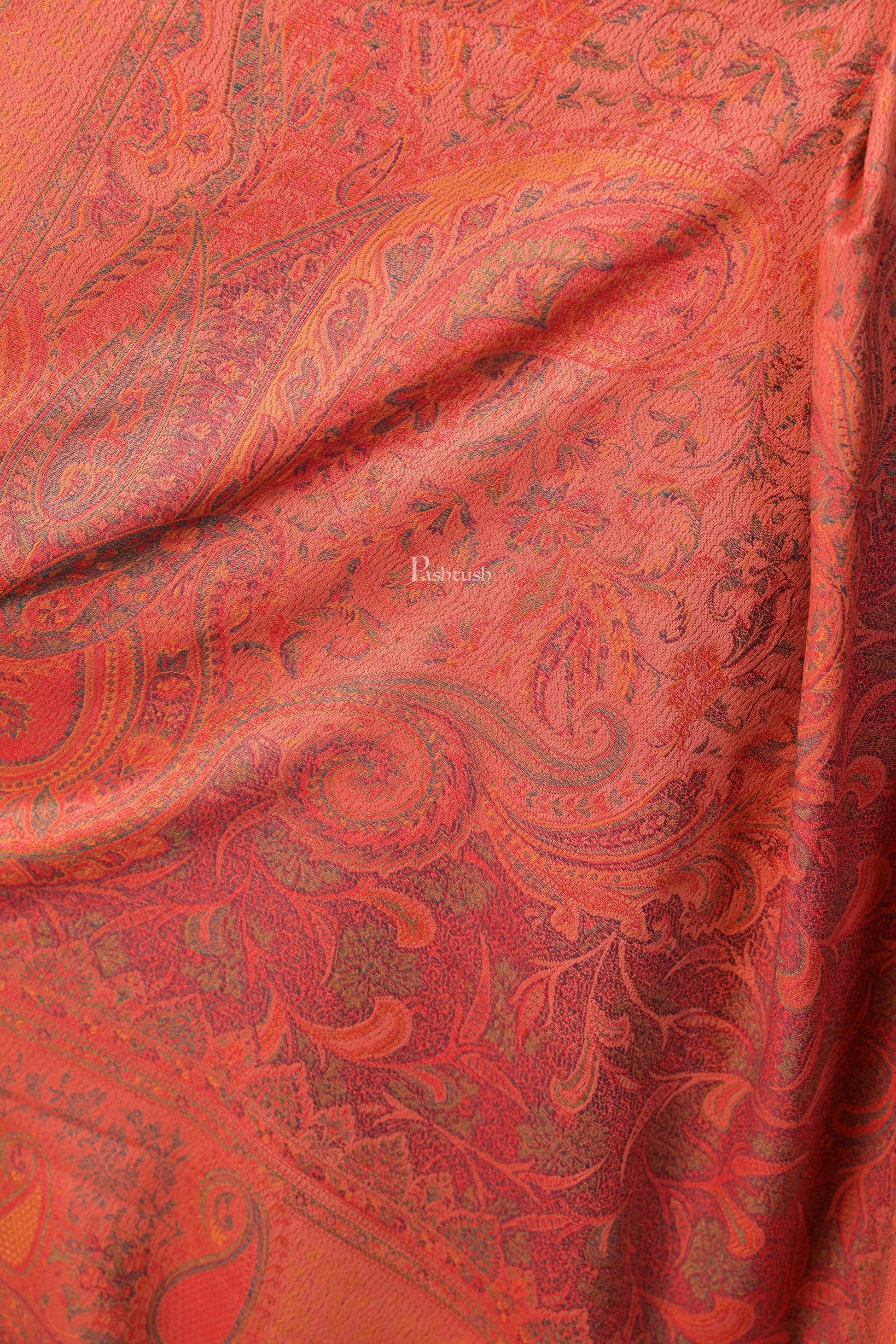 Pashtush India 100x200 Pashtush Womens Kashmiri Design Jamawar Shawl, Soft and Warm, Peach