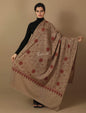 Pashtush India Shawl Pashtush Womens Kashmiri Embroidery Jaal, Fine Wool, Taupe