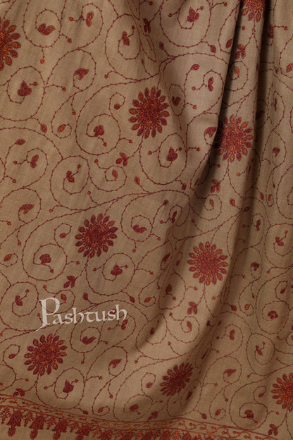 Pashtush India Shawl Pashtush Womens Kashmiri Embroidery Jaal, Fine Wool, Taupe