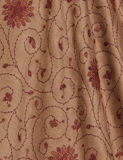 Pashtush India 100x200 Pashtush Womens Kashmiri Embroidery Jaal, Fine Wool, Taupe