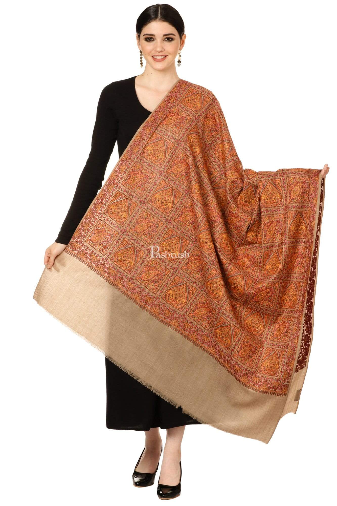 Pashtush India 100x200 Pashtush Womens Kashmiri Embroidery Jaal Jamawar Shawl, Intricate Heritage Collection