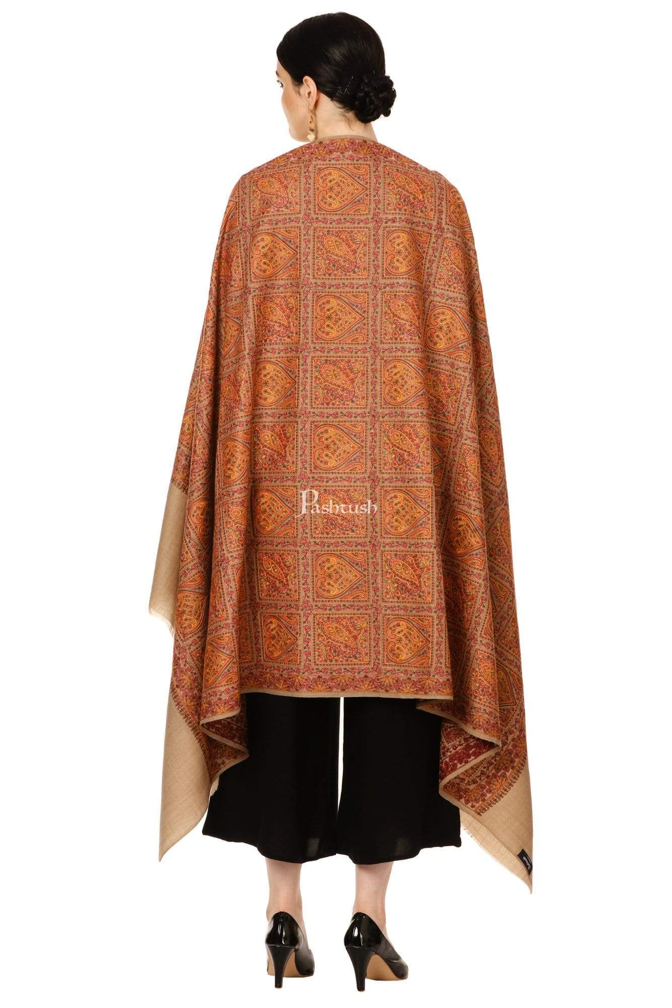 Pashtush India 100x200 Pashtush Womens Kashmiri Embroidery Jaal Jamawar Shawl, Intricate Heritage Collection