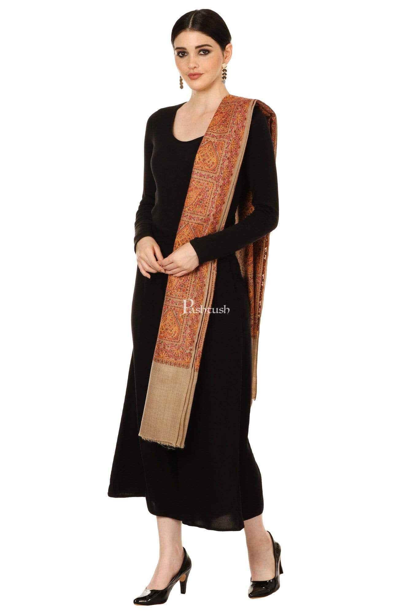 Pashtush India 100x200 Pashtush Womens Kashmiri Embroidery Jaal Jamawar Shawl, Intricate Heritage Collection