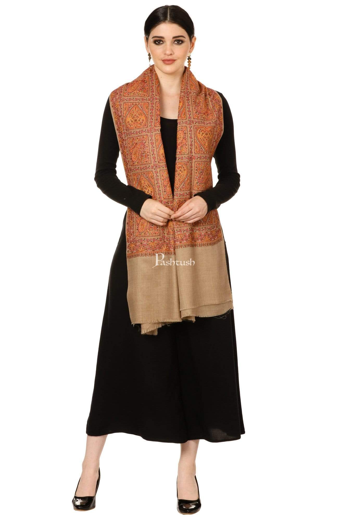 Pashtush India 100x200 Pashtush Womens Kashmiri Embroidery Jaal Jamawar Shawl, Intricate Heritage Collection