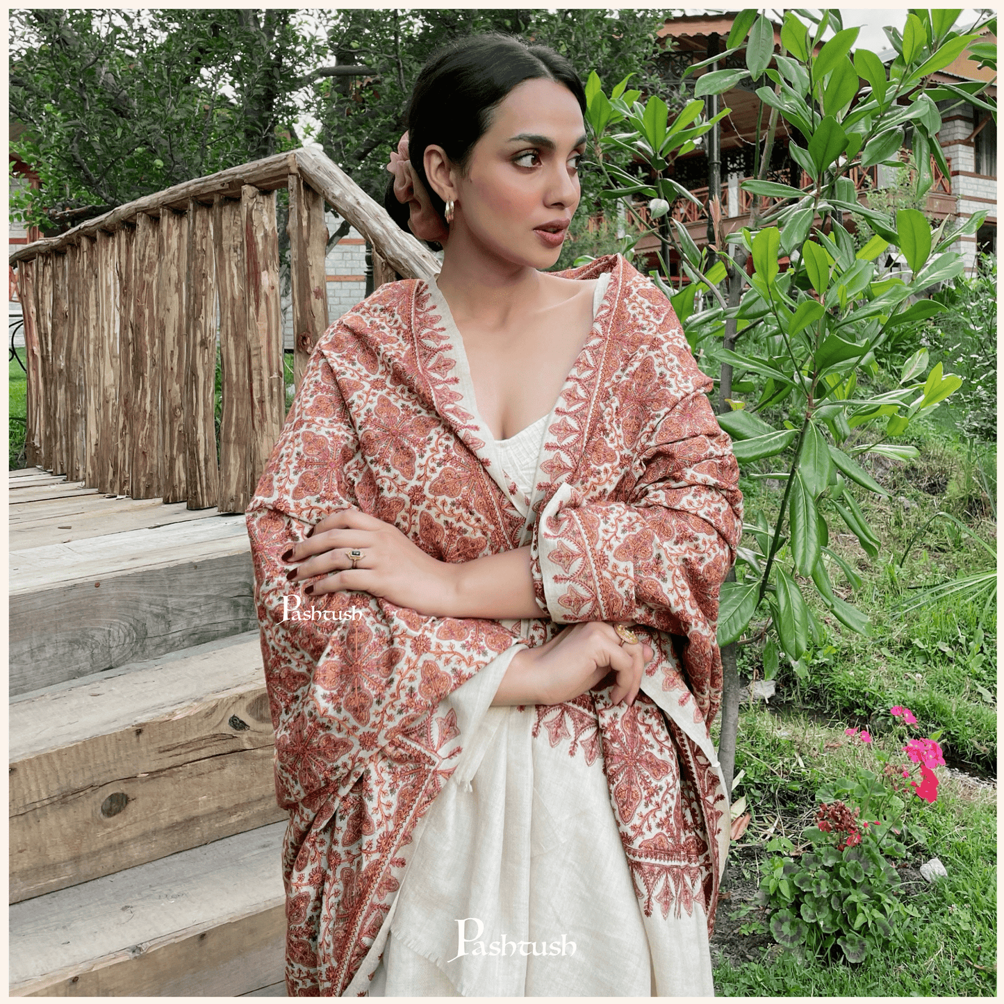 Pashtush India 100x200 Pashtush Womens Kashmiri Embroidery Jaal Jamawar Shawl, Intricate Heritage Collection