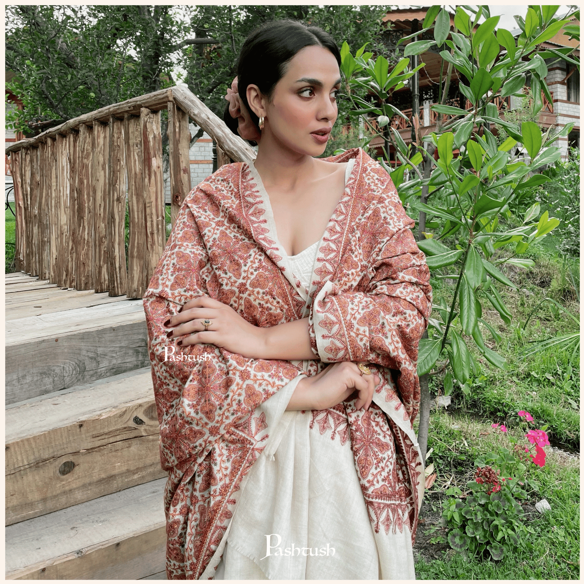 Pashtush India 100x200 Pashtush Womens Kashmiri Embroidery Jaal Jamawar Shawl, Intricate Heritage Collection