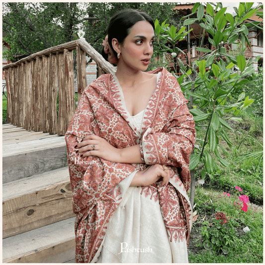 Pashtush India 100x200 Pashtush Womens Kashmiri Embroidery Jaal Jamawar Shawl, Intricate Heritage Collection