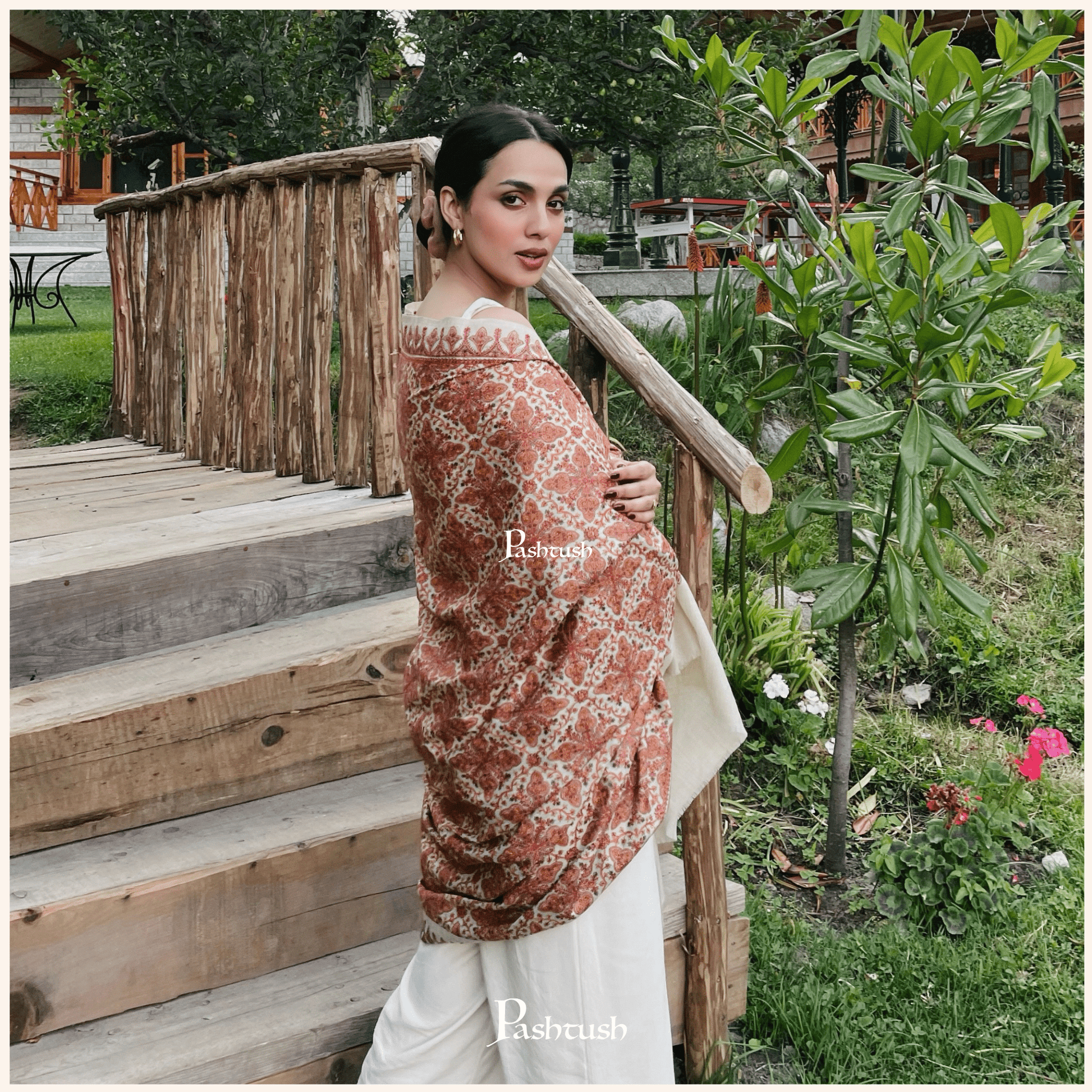Pashtush India 100x200 Pashtush Womens Kashmiri Embroidery Jaal Jamawar Shawl, Intricate Heritage Collection