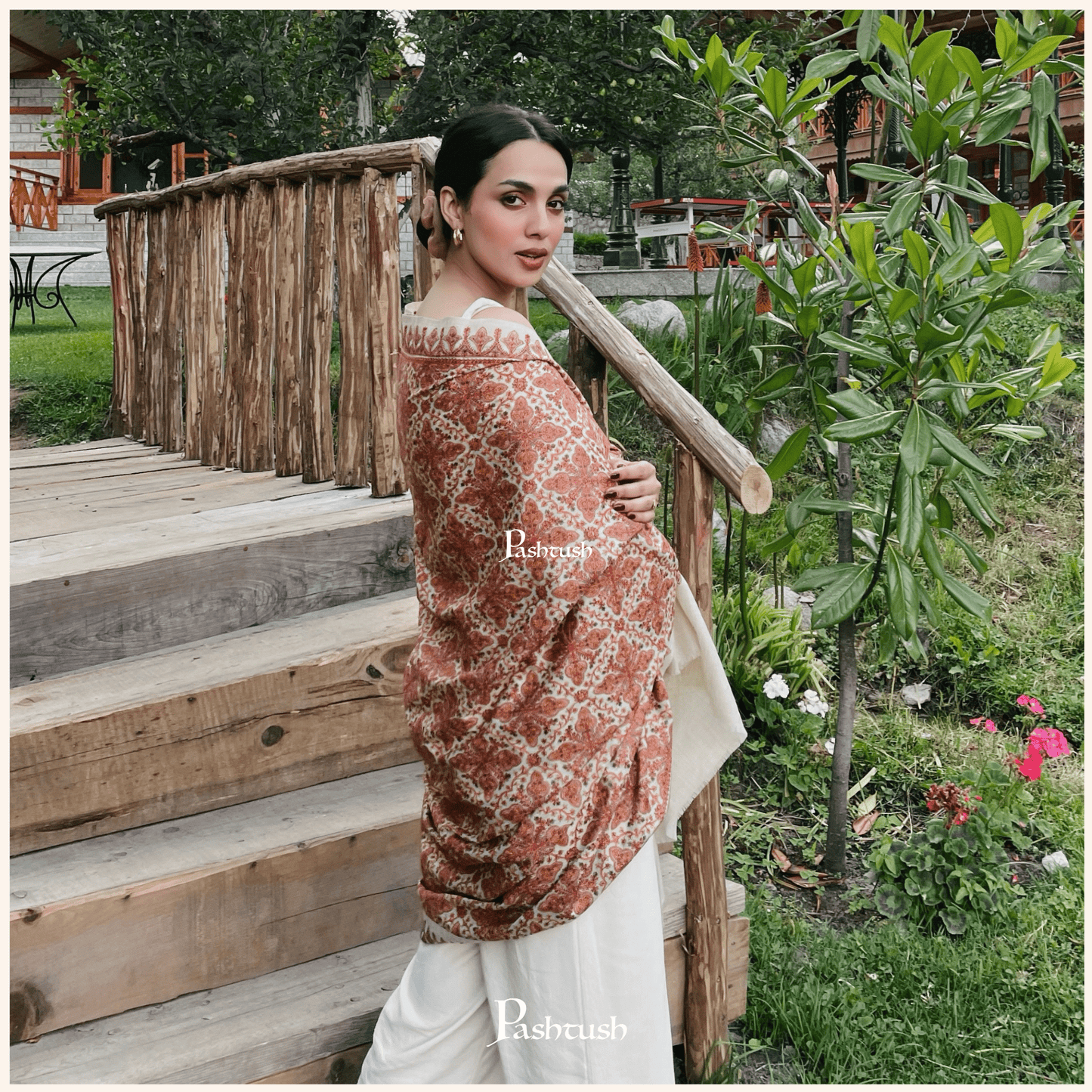 Pashtush India 100x200 Pashtush Womens Kashmiri Embroidery Jaal Jamawar Shawl, Intricate Heritage Collection