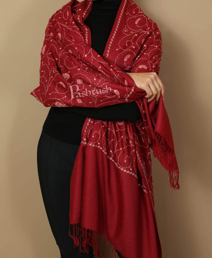 Pashtush India Shawl Pashtush Womens Kashmiri Embroidery Jaal Stole, Fine Wool, Maroon