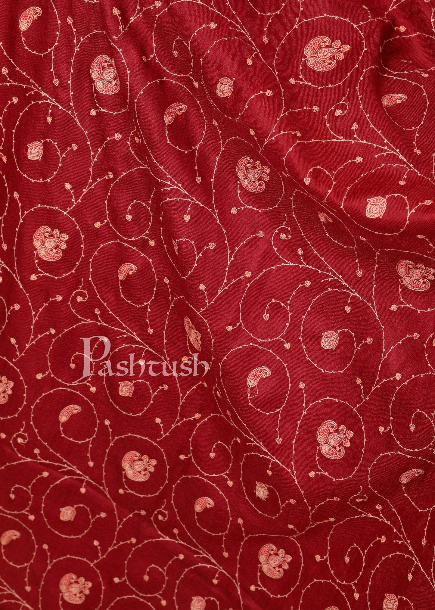 Pashtush India Shawl Pashtush Womens Kashmiri Embroidery Jaal Stole, Fine Wool, Maroon