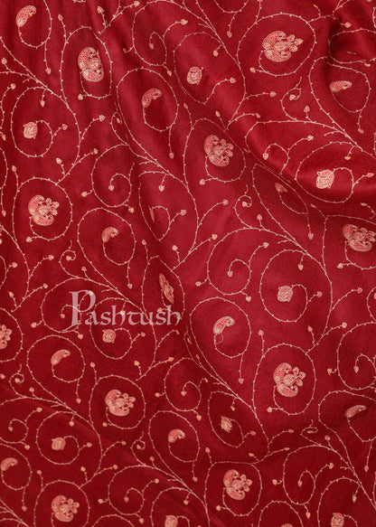 Pashtush India Shawl Pashtush Womens Kashmiri Embroidery Jaal Stole, Fine Wool, Maroon