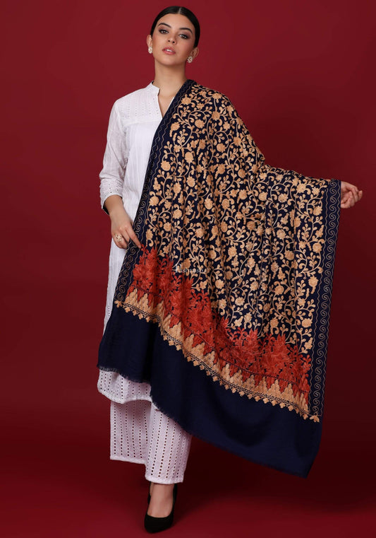 Pashtush Store Shawl Pashtush Womens Kashmiri Embroidery Shawl, Aari Embroidery, Black