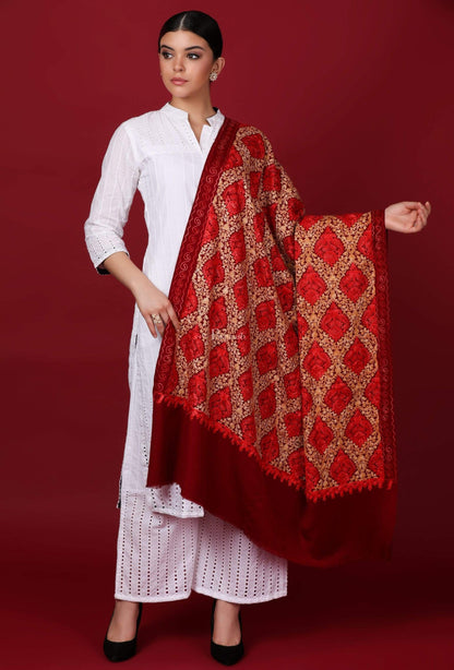 Pashtush India 70x200 Pashtush Womens Kashmiri Embroidery Shawl, Aari Embroidery, Maroon