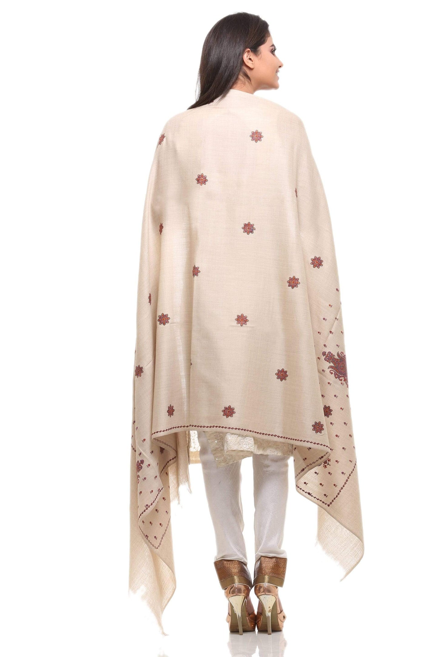 Pashtush Womens Embroidery Shawl, Beige