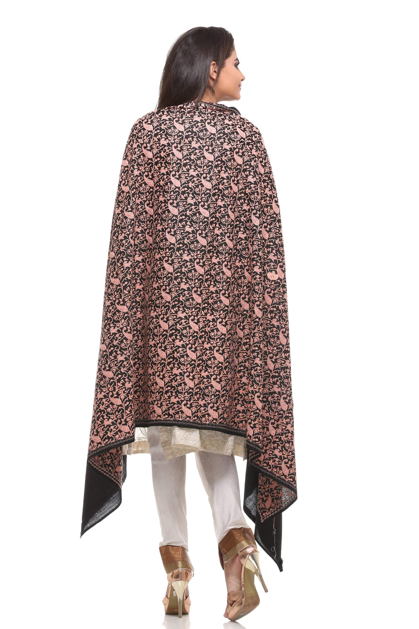 Pashtush India 100x200 Pashtush Womens Kashmiri Embroidery Shawl, Heavy Design, Silk Thread Needlework, Black