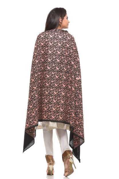 Pashtush India 100x200 Pashtush Womens Kashmiri Embroidery Shawl, Heavy Design, Silk Thread Needlework, Black