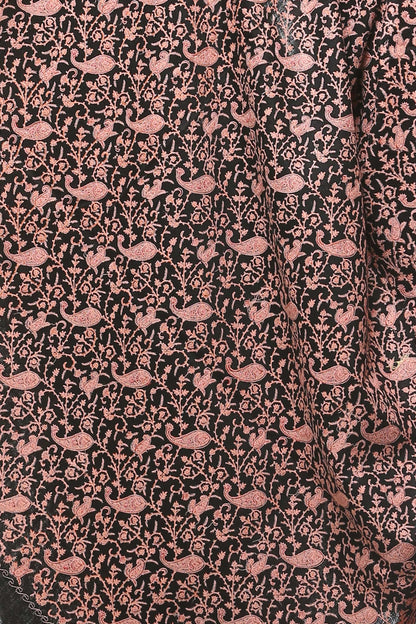 Pashtush India 100x200 Pashtush Womens Kashmiri Embroidery Shawl, Heavy Design, Silk Thread Needlework, Black