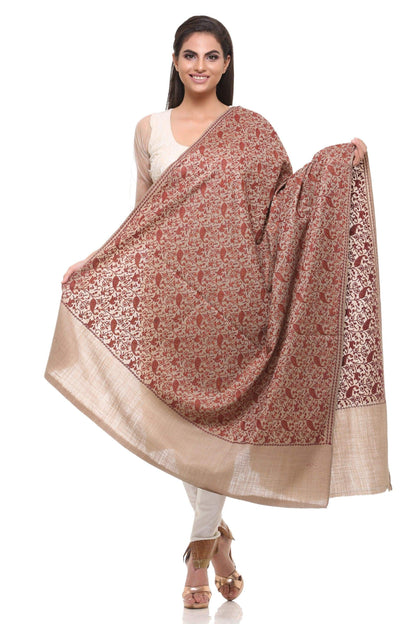 Pashtush India 100x200 Pashtush Womens Kashmiri Embroidery Shawl, Heavy Design, Silk Thread Needlework (Dark Pashmina)