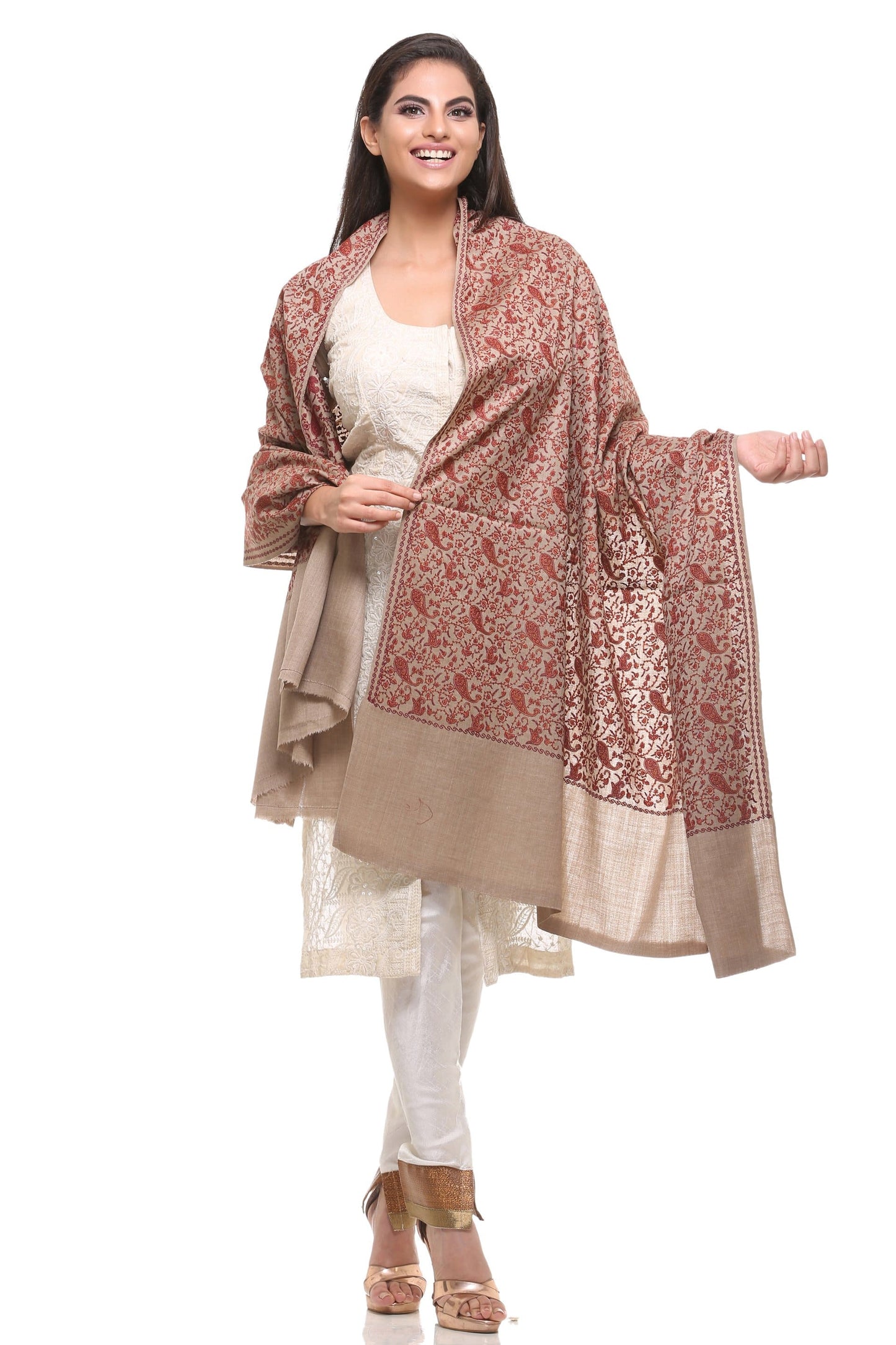 Pashtush India 100x200 Pashtush Womens Kashmiri Embroidery Shawl, Heavy Design, Silk Thread Needlework (Dark Pashmina)