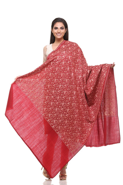 Pashtush India Shawl Pashtush Womens Kashmiri Embroidery Shawl, Heavy Design, Silk Thread Needlework, Maroon