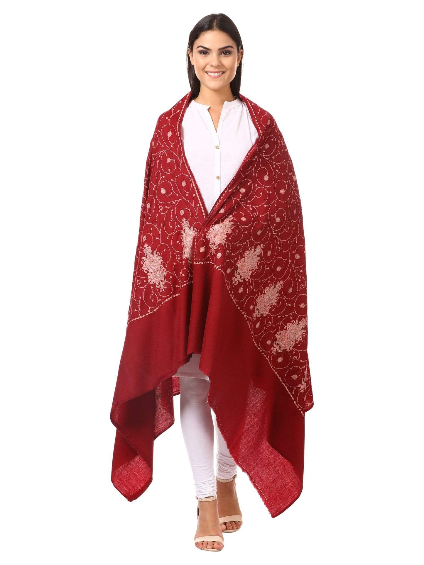 Pashtush Womens Embroidery Shawl, Jaal Design, Silk Thread Needlework