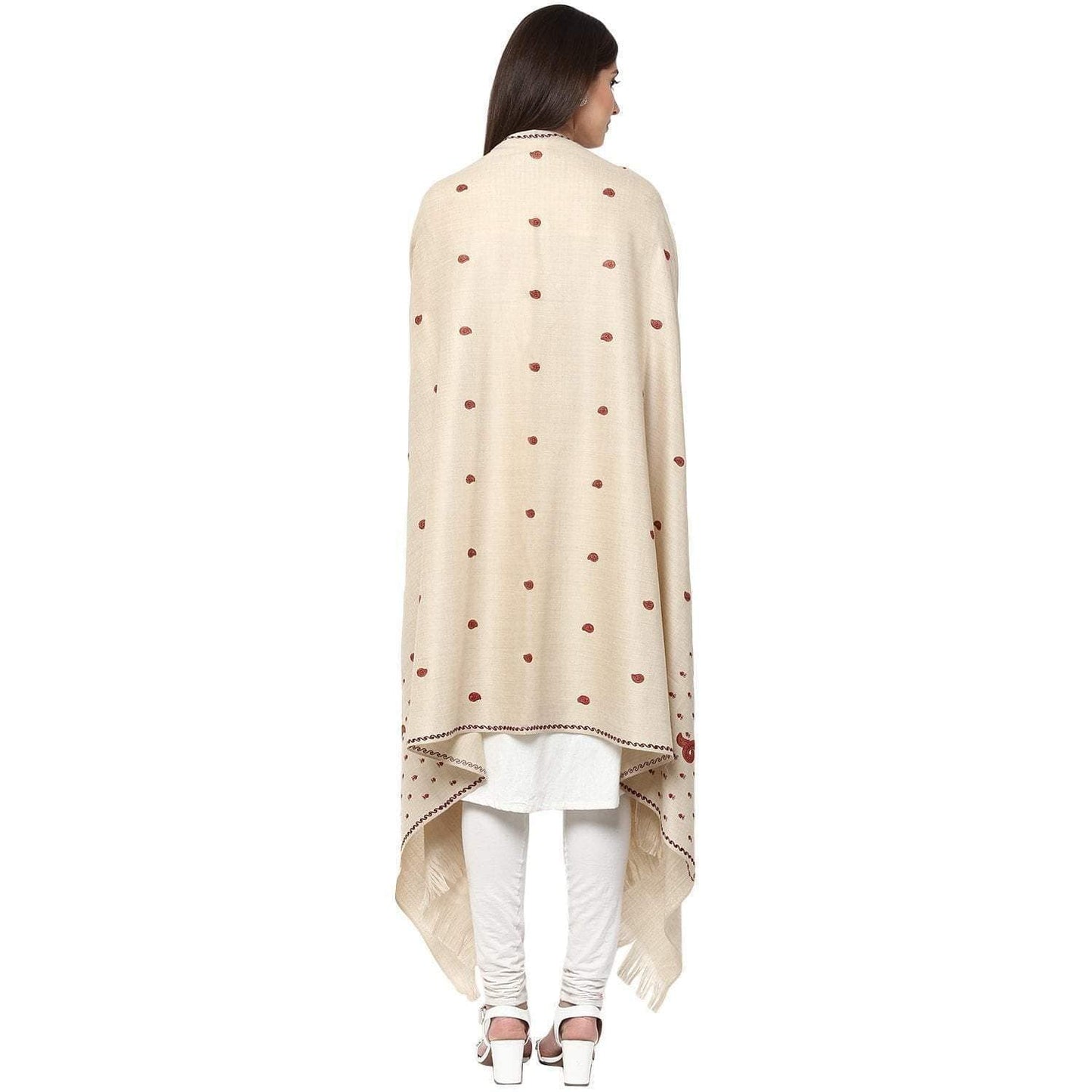 Pashtush Womens Embroidery Shawl, Light Weight And Warm, white