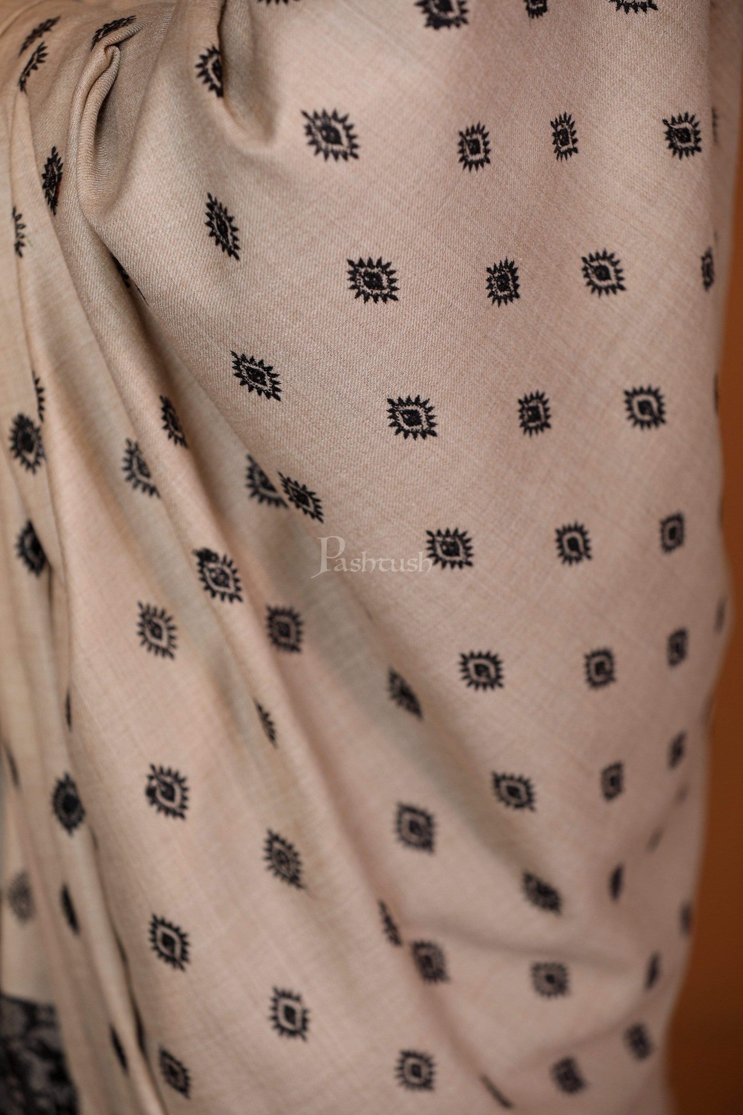 Pashtush India 100x200 Pashtush Womens Kashmiri Embroidery Shawl, Light Weight and Warm, Black and beige
