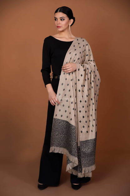 Pashtush India 100x200 Pashtush Womens Kashmiri Embroidery Shawl, Light Weight and Warm, Black and beige