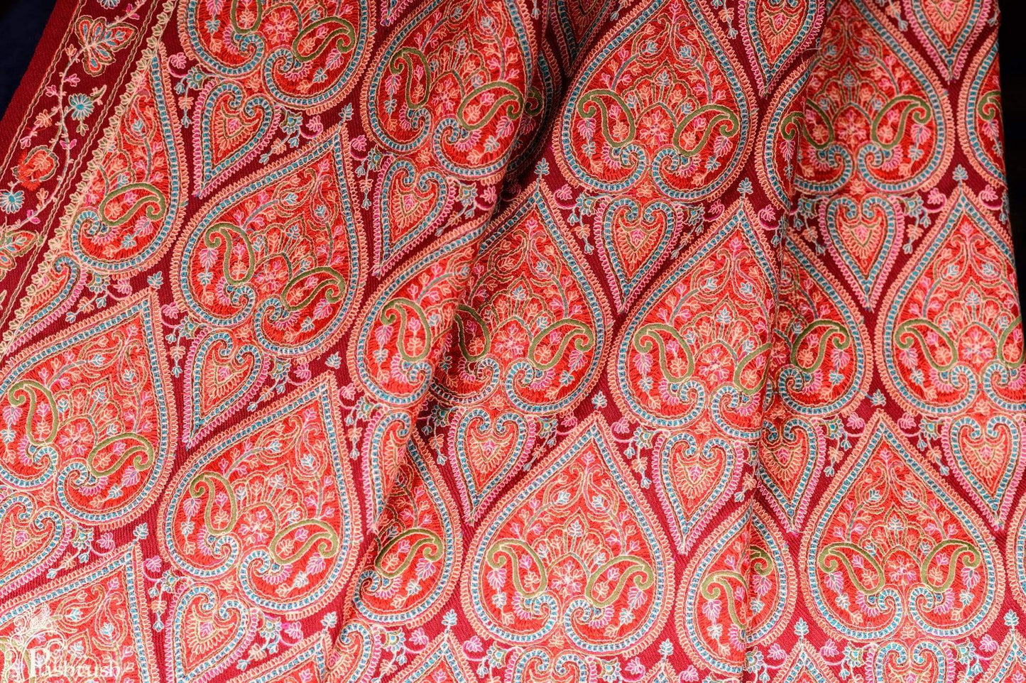 Pashtush India 100x200 Pashtush Womens Kashmiri Embroidery Shawl, Maroon