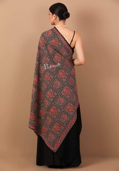 Pashtush Shawl Store Shawl Pashtush Womens Kashmiri Embroidery Shawl, Sozni Embroidery, Intricate Needlework, Black