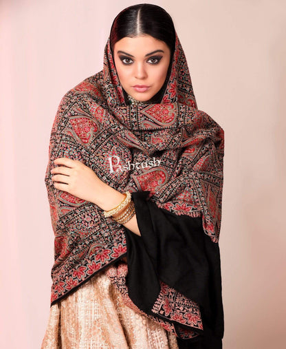 Pashtush Shawl Store Shawl Pashtush Womens Kashmiri Embroidery Shawl, Sozni Embroidery, Intricate Needlework, Black