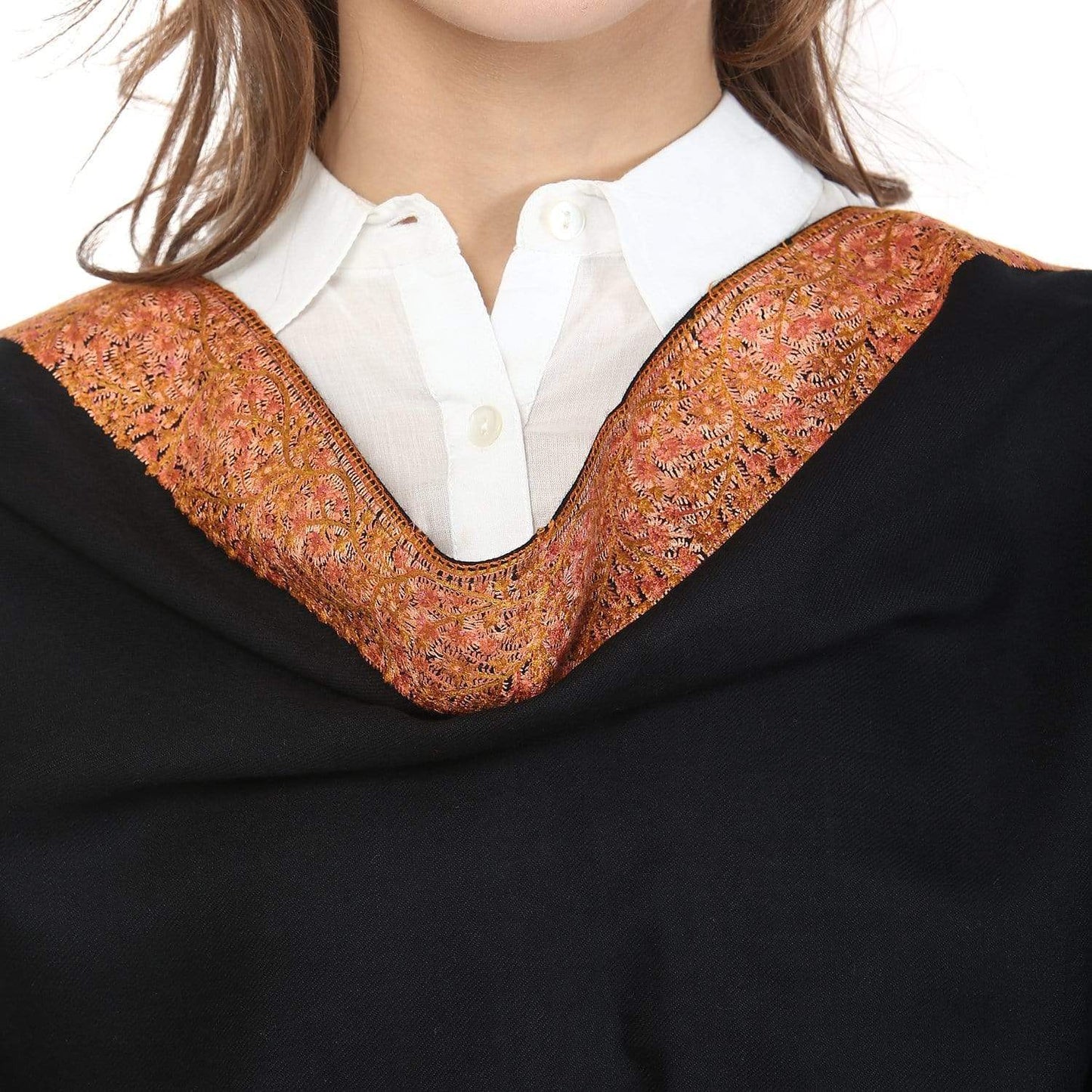 Pashtush India 100x200 Pashtush Womens Kashmiri Hand Embroidery Shawl, 100% Pure Wool Shawls, Black
