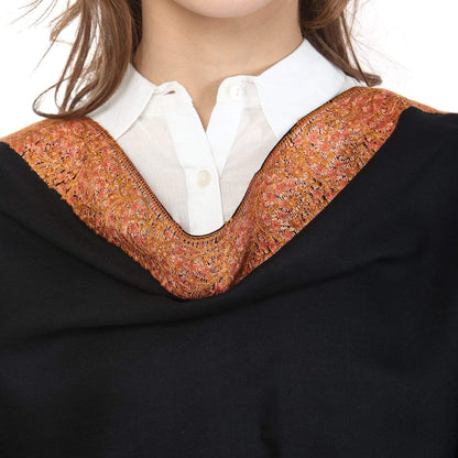 Pashtush India 100x200 Pashtush Womens Kashmiri Hand Embroidery Shawl, 100% Pure Wool Shawls, Black