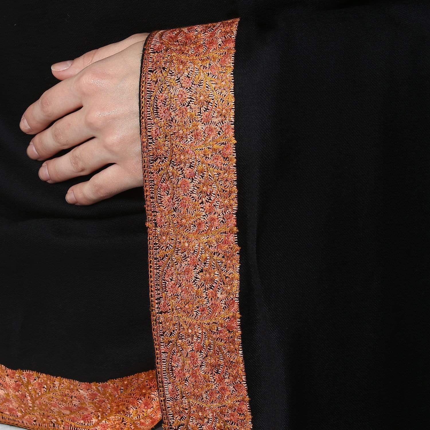 Pashtush India 100x200 Pashtush Womens Kashmiri Hand Embroidery Shawl, 100% Pure Wool Shawls, Black