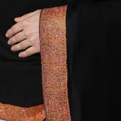 Pashtush India 100x200 Pashtush Womens Kashmiri Hand Embroidery Shawl, 100% Pure Wool Shawls, Black