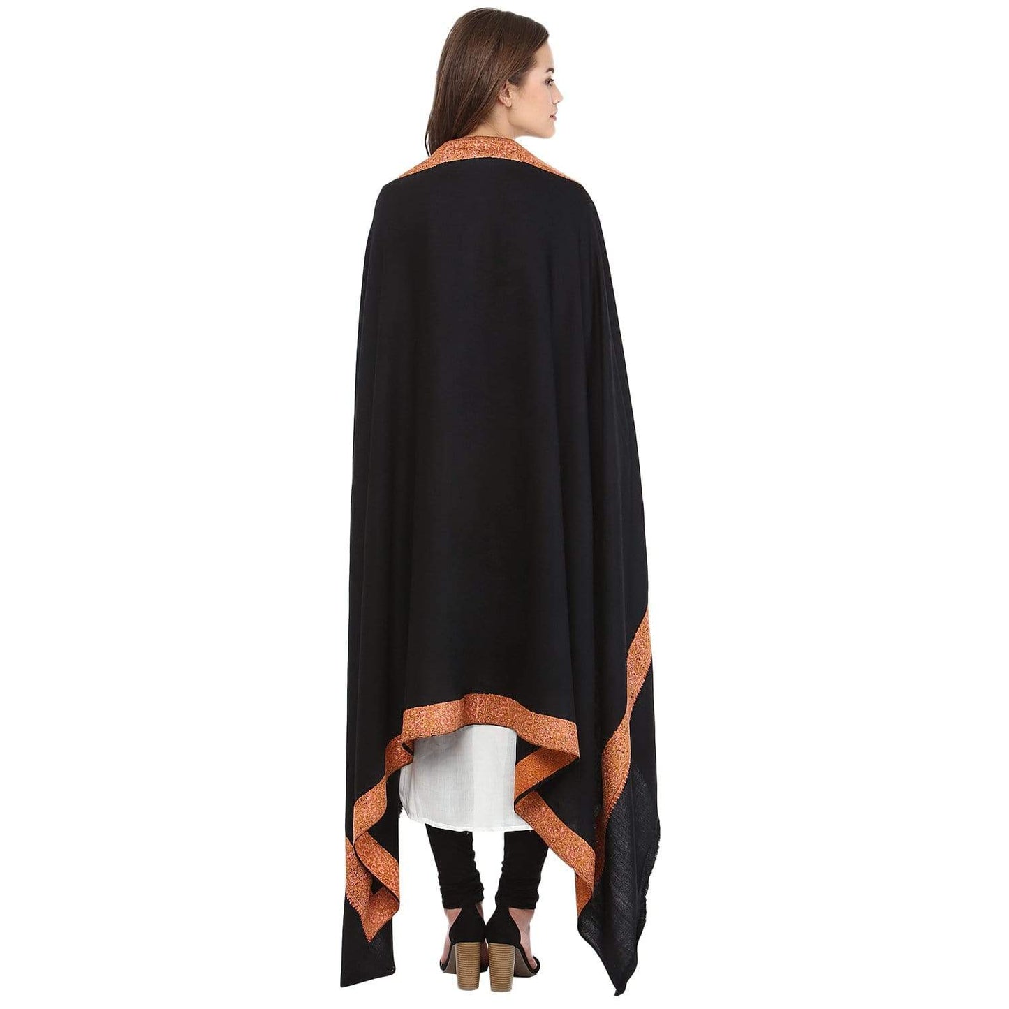 Pashtush India 100x200 Pashtush Womens Kashmiri Hand Embroidery Shawl, 100% Pure Wool Shawls, Black