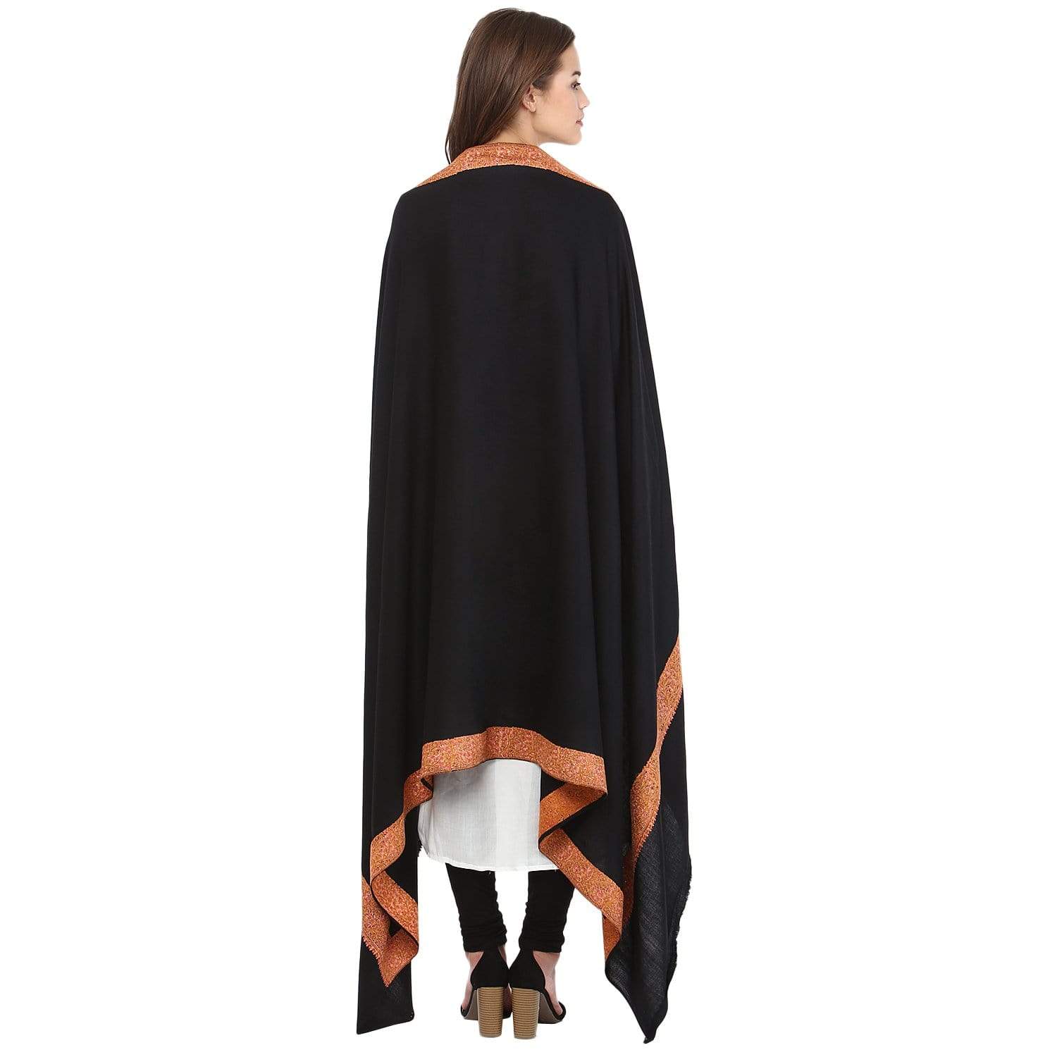 Pashtush India 100x200 Pashtush Womens Kashmiri Hand Embroidery Shawl, 100% Pure Wool Shawls, Black