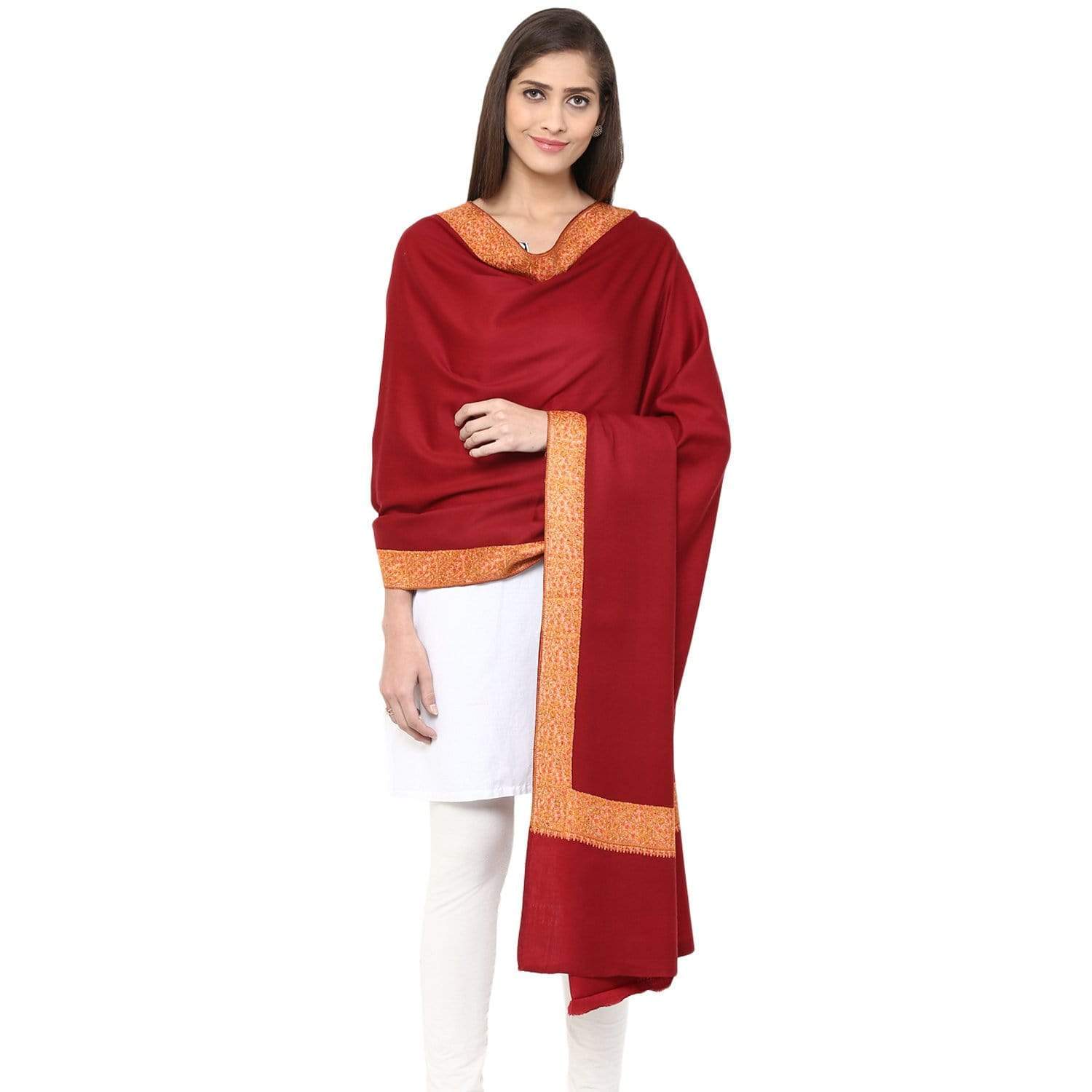 Pashtush India 100x200 Pashtush Womens Kashmiri Hand Embroidery Shawl, 100% Pure Wool Shawls, Maroon