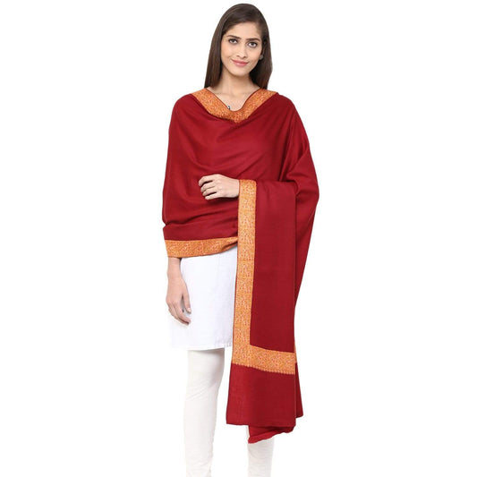 Pashtush India 100x200 Pashtush Womens Kashmiri Hand Embroidery Shawl, 100% Pure Wool Shawls, Maroon