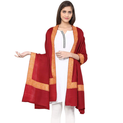 Pashtush India 100x200 Pashtush Womens Kashmiri Hand Embroidery Shawl, 100% Pure Wool Shawls, Maroon