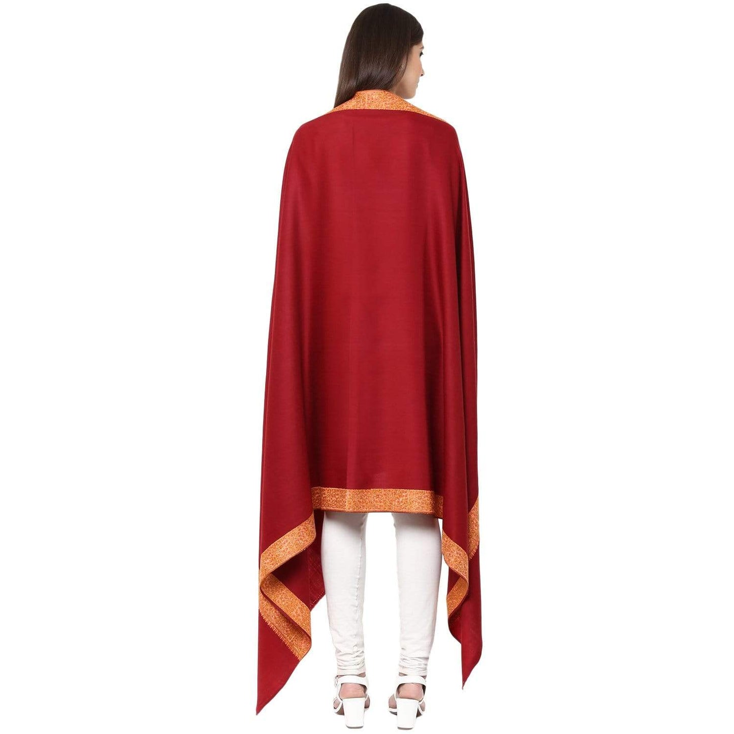 Pashtush India 100x200 Pashtush Womens Kashmiri Hand Embroidery Shawl, 100% Pure Wool Shawls, Maroon