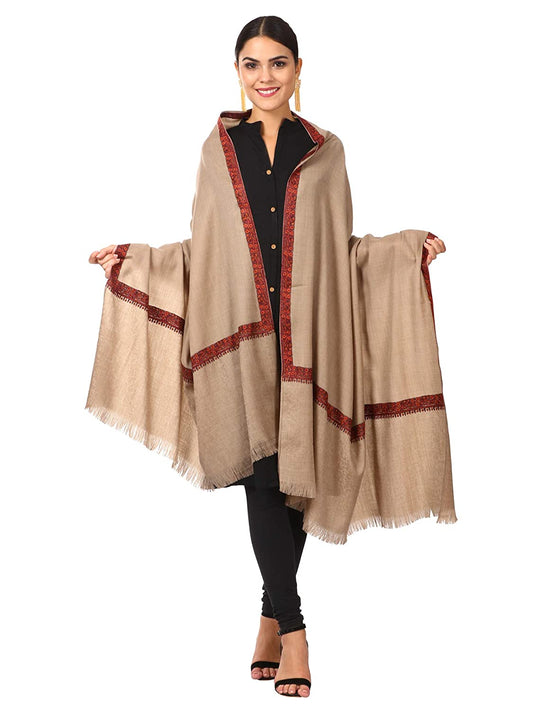 Pashtush India 100x200 Pashtush Womens Kashmiri Hand Embroidery Shawl, Border Design With Fine Needlework, Shawls