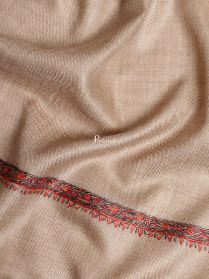 Pashtush India Womens Shawls Pashtush Womens Kashmiri Hand Embroidery Shawl Woollen Kingri Taupe