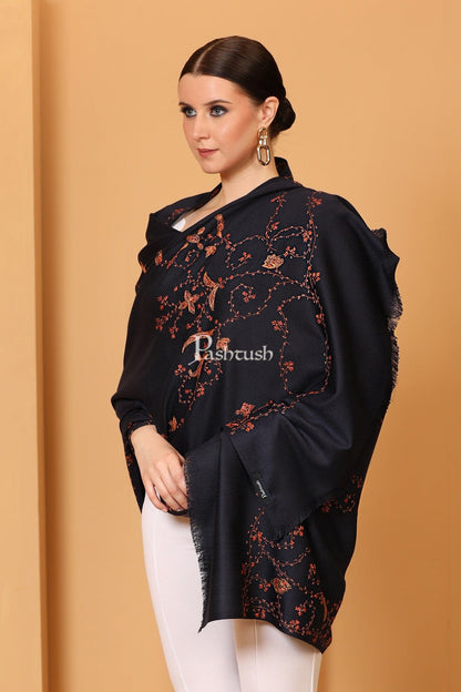 Pashtush India Womens Shawls Pashtush Womens Kashmiri Hand Embroidery Shawl, Woollen, Navy Blue