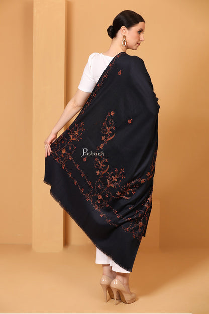 Pashtush India Womens Shawls Pashtush Womens Kashmiri Hand Embroidery Shawl, Woollen, Navy Blue
